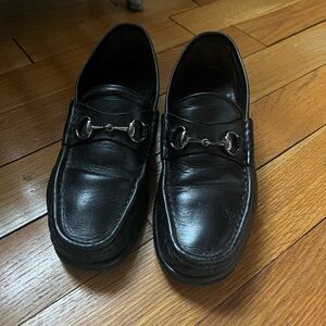 Gucci Black Leather Slip-On Loafers